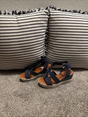 Unisa Navy and Tan Espadrille Wedge Sandals